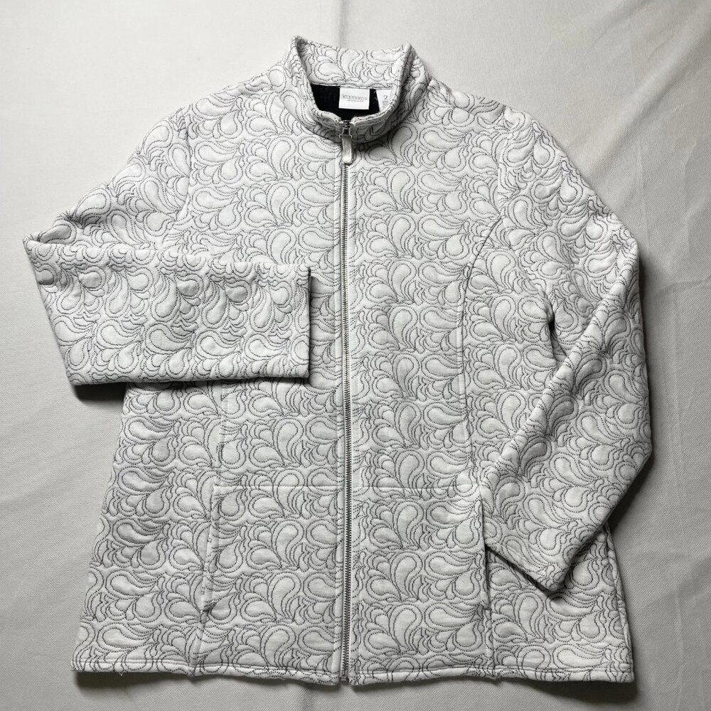 Weekends By Chico's Womens White Soft Textured Senorita Paisley Jacket Sz 2 US L
